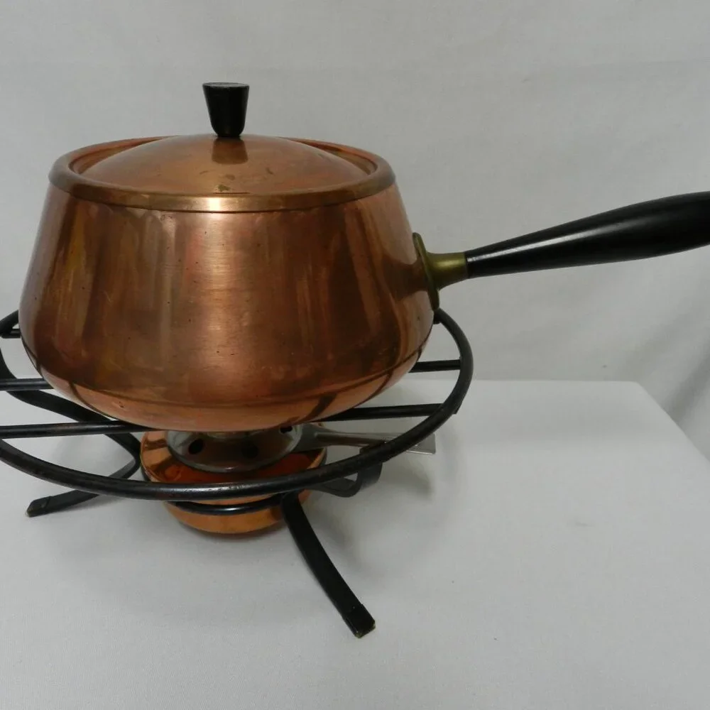 Culinox Copper Vintage Mid Century Modern Spring Fondue Pot w/ Stand Switzerland